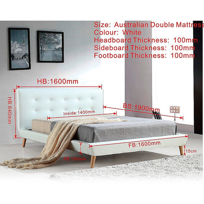 Double PU Leather Deluxe Bed Frame White - 137×187cm