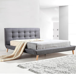 Queen Linen Fabric Deluxe Bed Frame Grey - Melbourne Home & Living