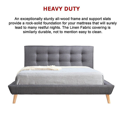 Queen Linen Fabric Deluxe Bed Frame Grey - Melbourne Home & Living