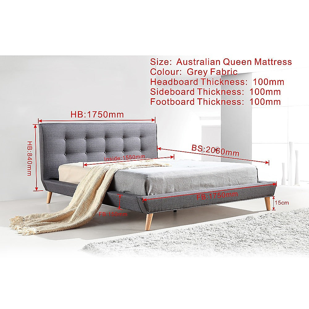 Queen Linen Fabric Deluxe Bed Frame Grey - Melbourne Home & Living