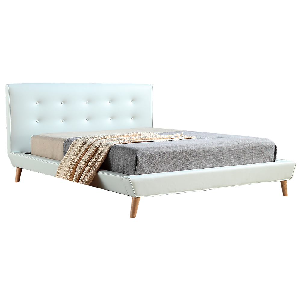 Queen PU Leather Deluxe Bed Frame White - Melbourne Home & Living