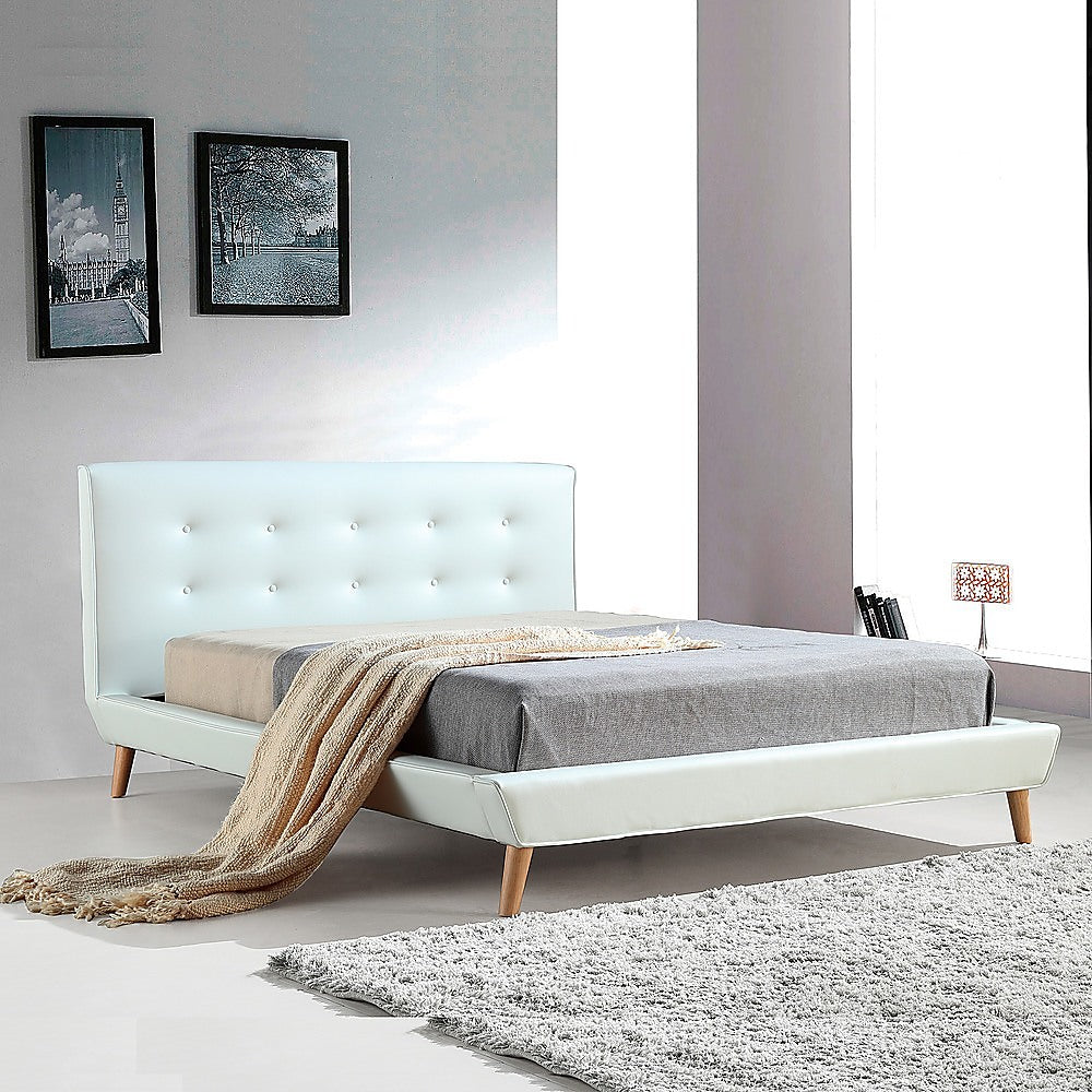 Queen PU Leather Deluxe Bed Frame White - Melbourne Home & Living