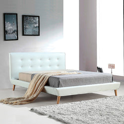 Queen PU Leather Deluxe Bed Frame White - Melbourne Home & Living