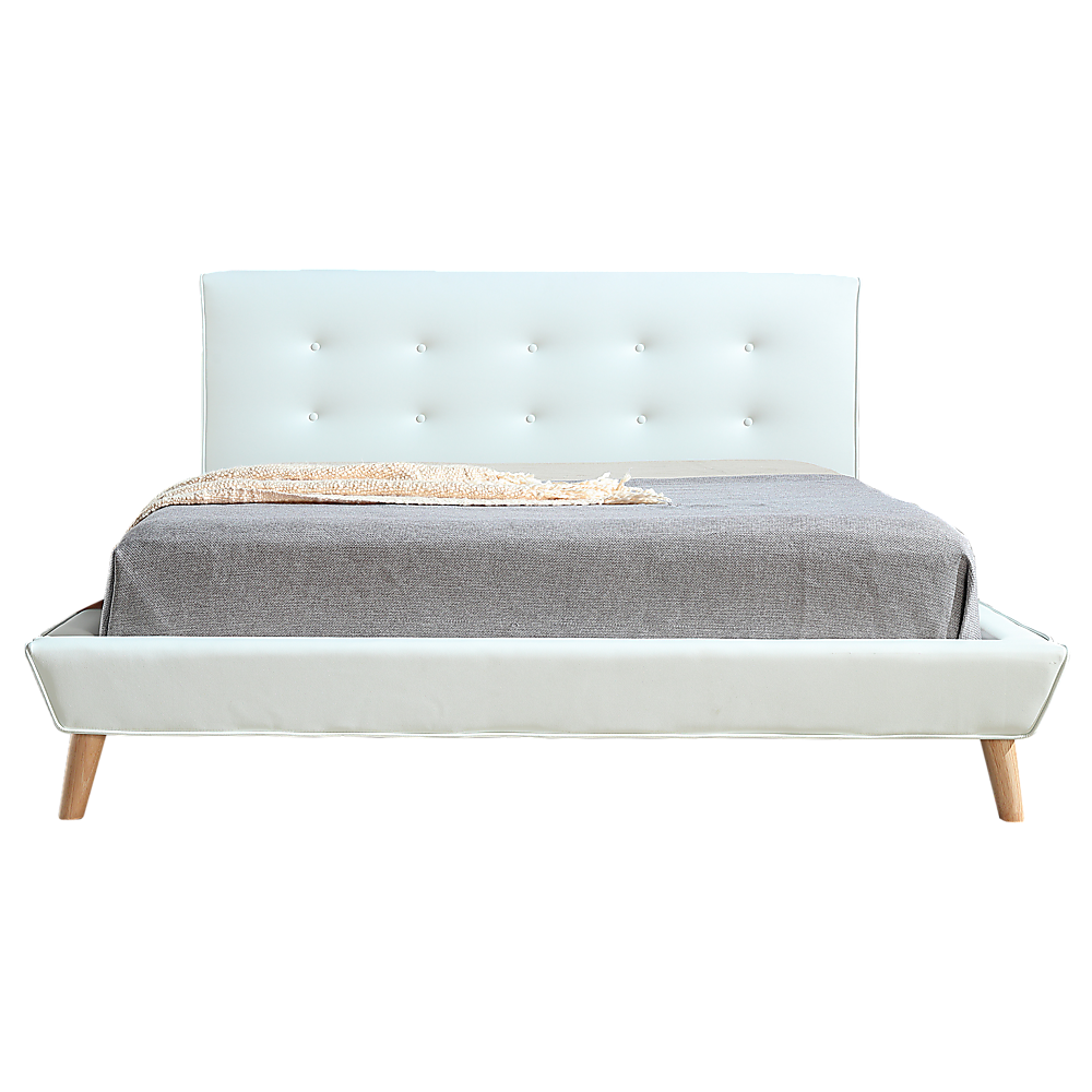 Queen PU Leather Deluxe Bed Frame White - Melbourne Home & Living