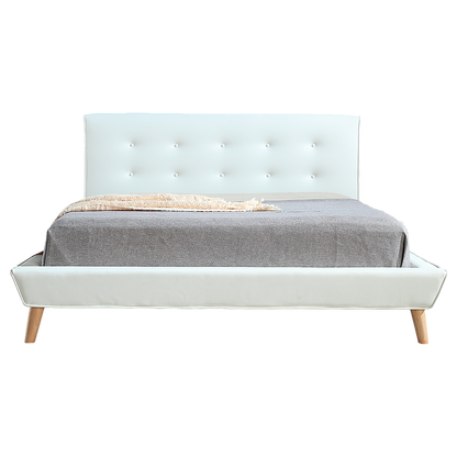Queen PU Leather Deluxe Bed Frame White - Melbourne Home & Living