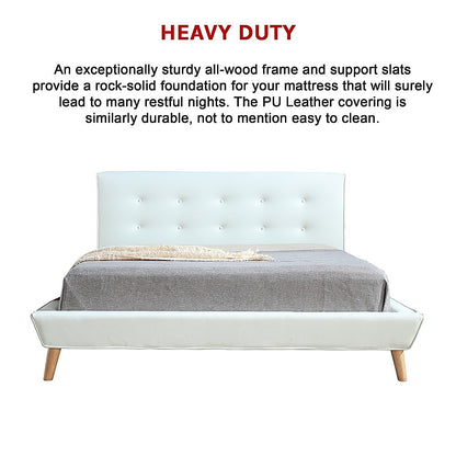 Queen PU Leather Deluxe Bed Frame White - Melbourne Home & Living