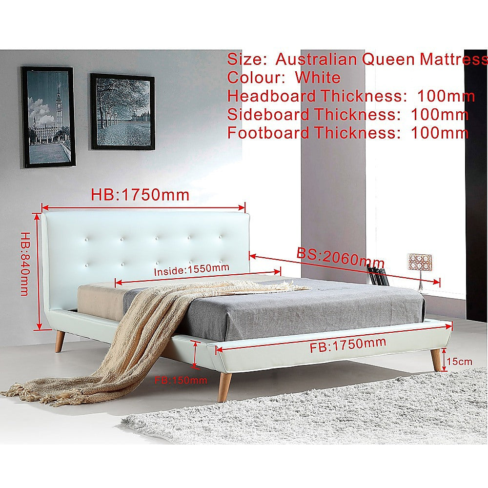 Queen PU Leather Deluxe Bed Frame White - Melbourne Home & Living