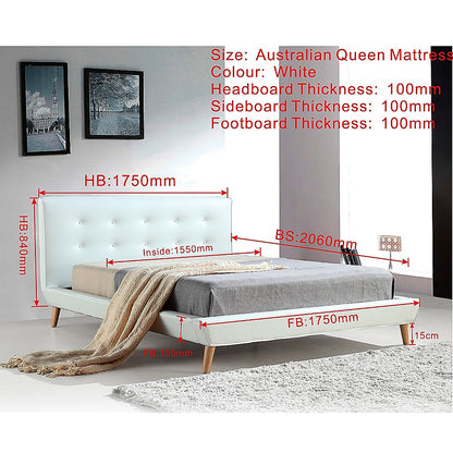 Queen PU Leather Deluxe Bed Frame White - Melbourne Home & Living