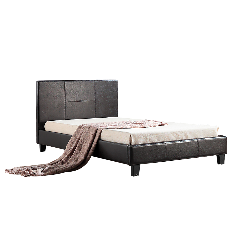 King Single PU Leather Bed Frame Brown - Melbourne Home & Living