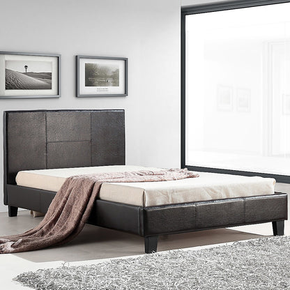 King Single PU Leather Bed Frame Brown - Melbourne Home & Living
