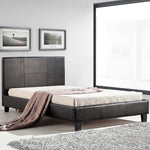 King Single PU Leather Bed Frame Brown