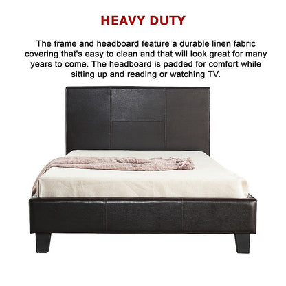 King Single PU Leather Bed Frame Brown - Melbourne Home & Living