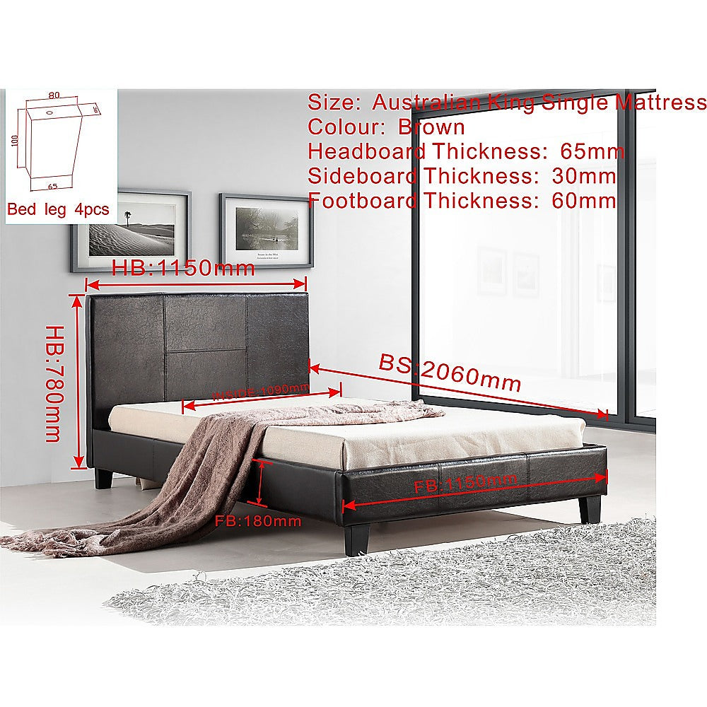 King Single PU Leather Bed Frame Brown - Melbourne Home & Living