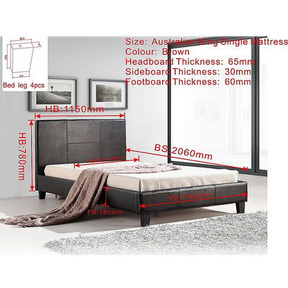 King Single PU Leather Bed Frame Brown - Melbourne Home & Living