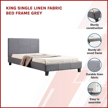 King Single Linen Fabric Bed Frame Grey - Melbourne Home & Living