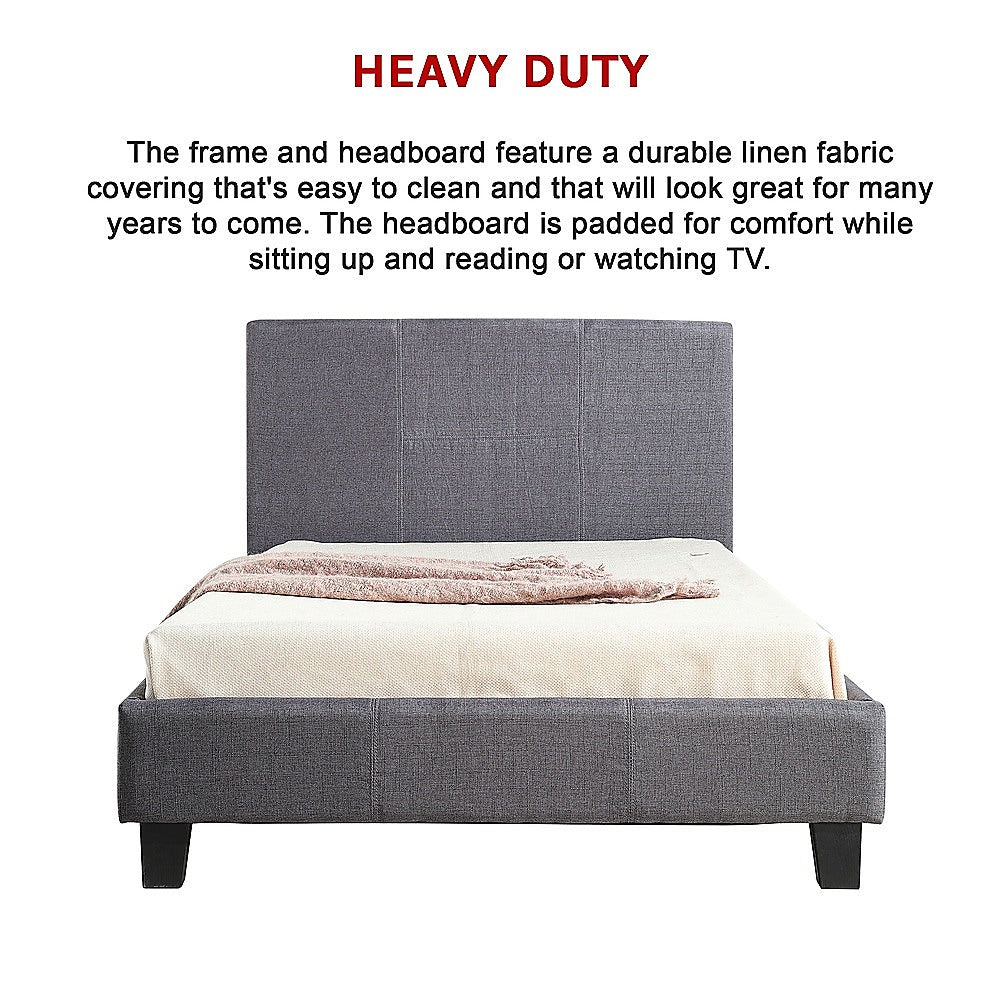 King Single Linen Fabric Bed Frame Grey - Melbourne Home & Living
