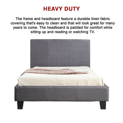 King Single Linen Fabric Bed Frame Grey - Melbourne Home & Living