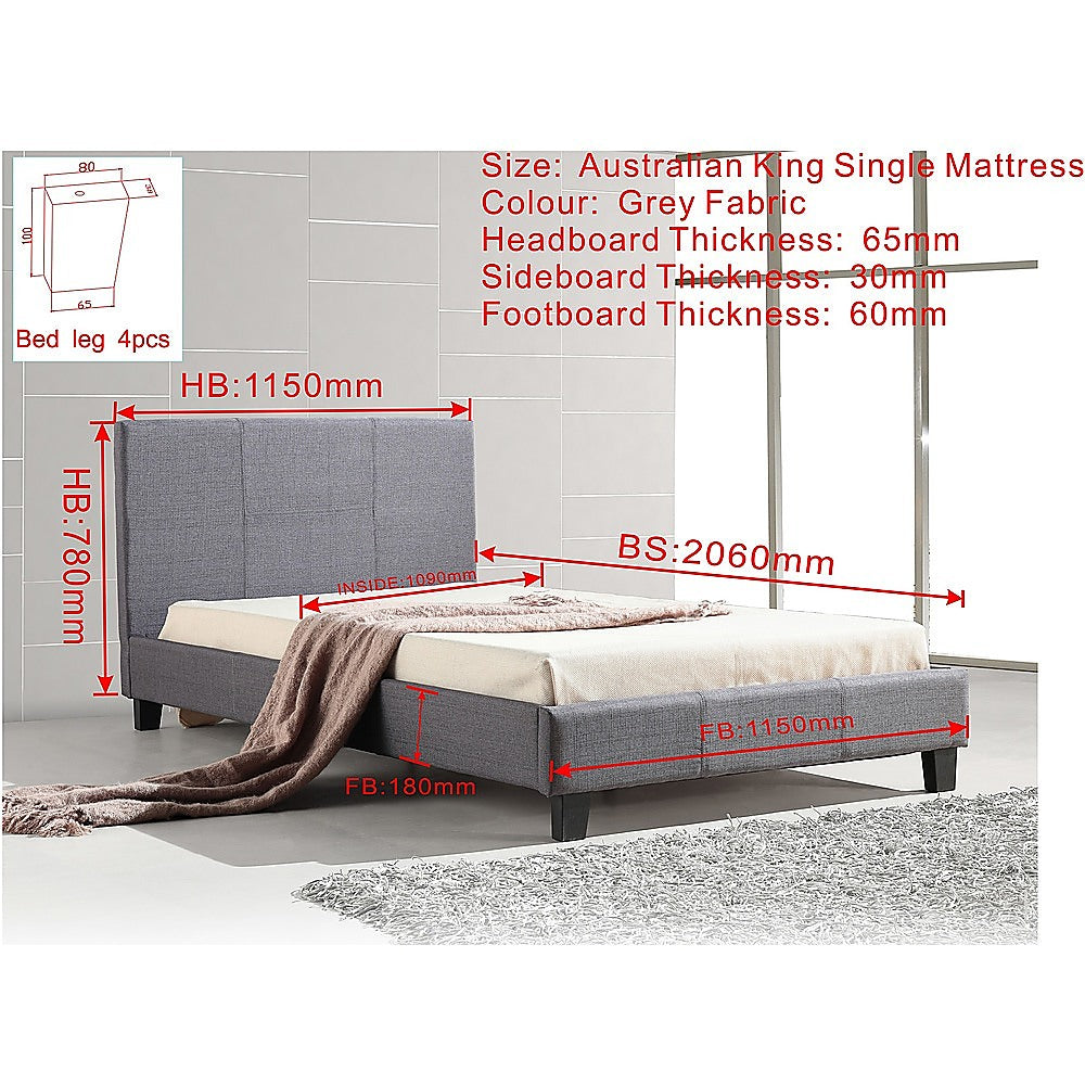 King Single Linen Fabric Bed Frame Grey - Melbourne Home & Living