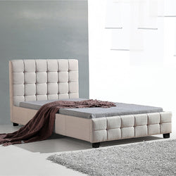 King Single Linen Fabric Deluxe Bed Frame Beige - Melbourne Home & Living