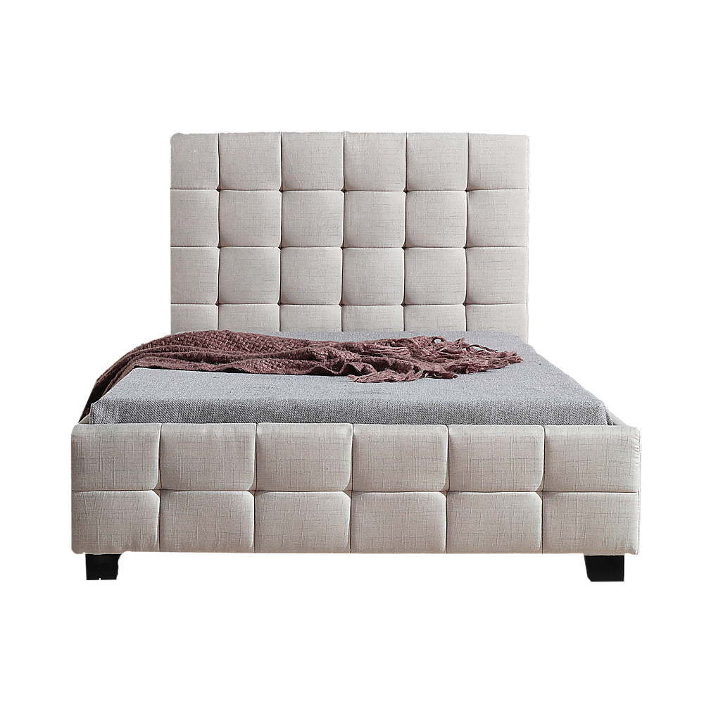 King Single Linen Fabric Deluxe Bed Frame Beige - Melbourne Home & Living