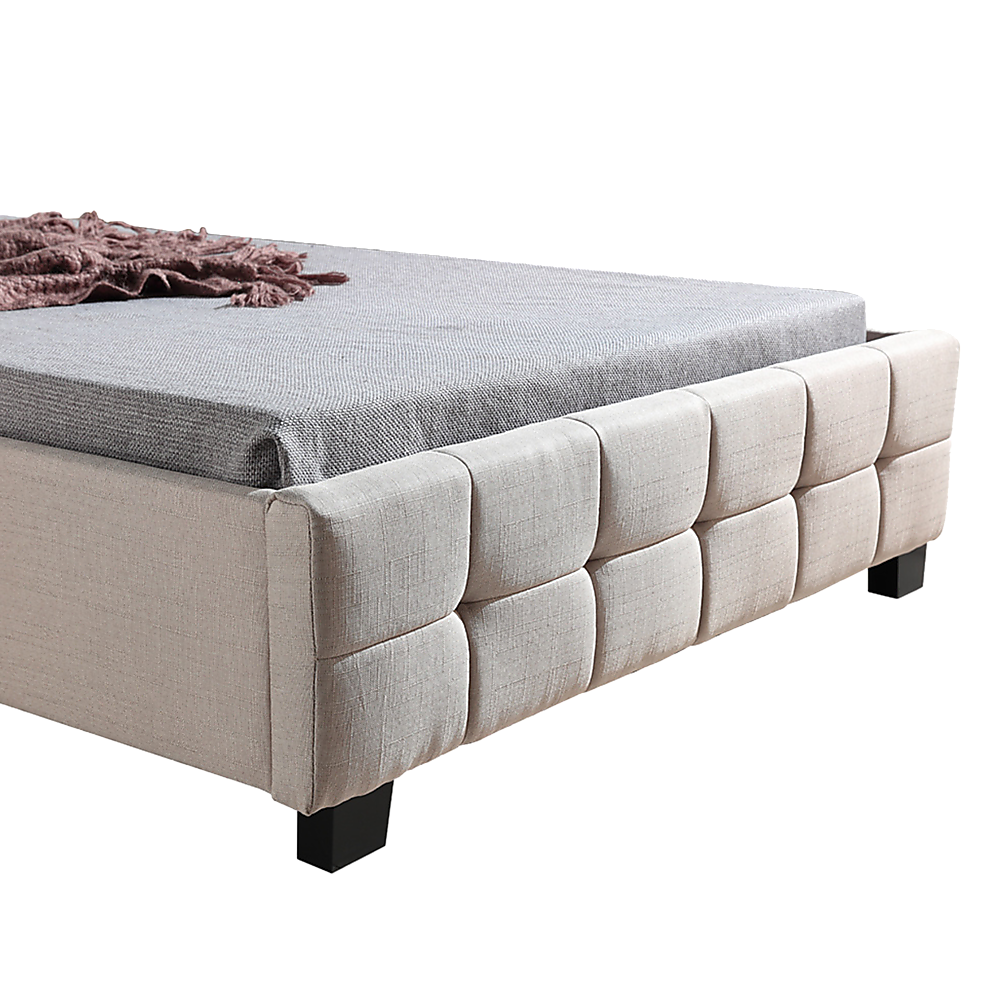 King Single Linen Fabric Deluxe Bed Frame Beige - Melbourne Home & Living