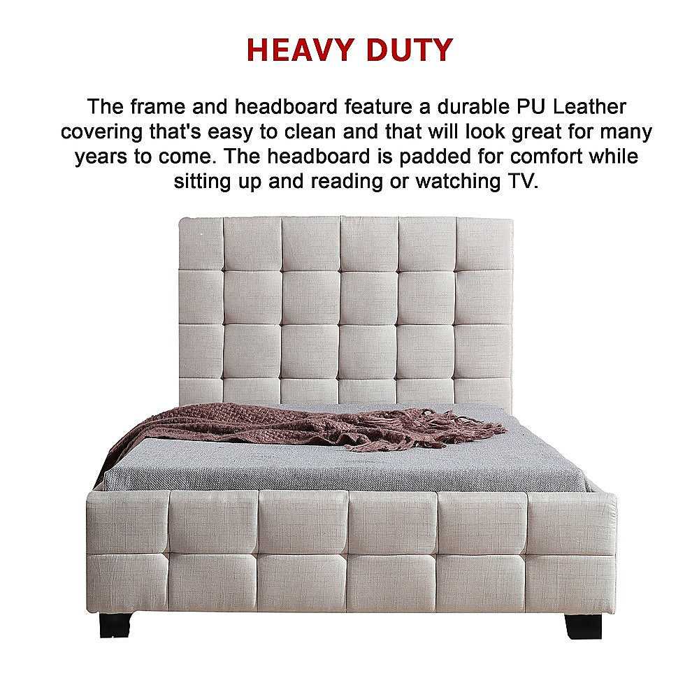 King Single Linen Fabric Deluxe Bed Frame Beige - Melbourne Home & Living