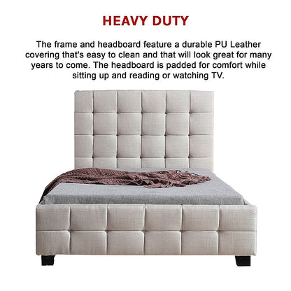 King Single Linen Fabric Deluxe Bed Frame Beige - Melbourne Home & Living