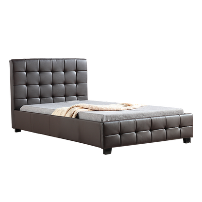 King Single PU Leather Deluxe Bed Frame Brown - Melbourne Home & Living