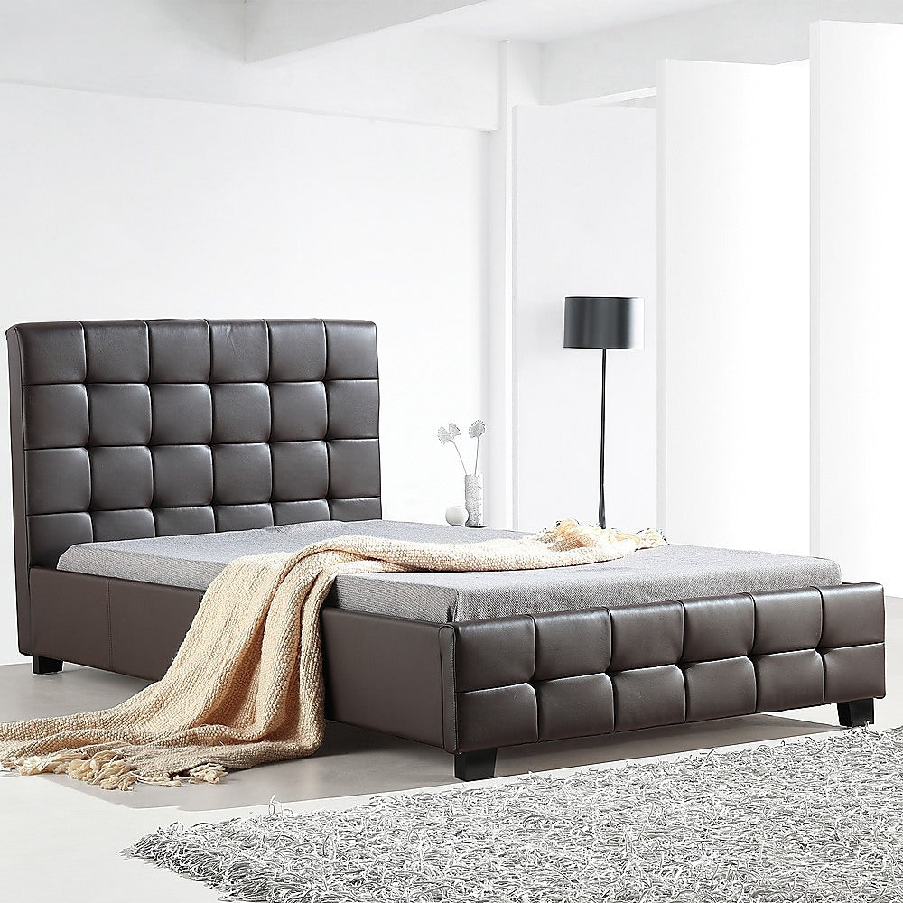 King Single PU Leather Deluxe Bed Frame Brown - Melbourne Home & Living