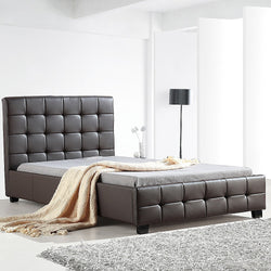 King Single PU Leather Deluxe Bed Frame Brown - Melbourne Home & Living