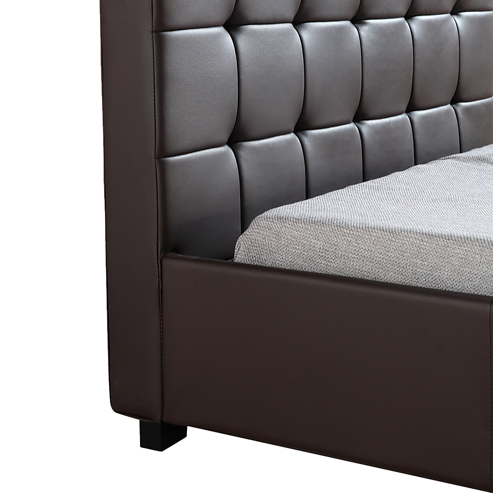 King Single PU Leather Deluxe Bed Frame Brown - Melbourne Home & Living