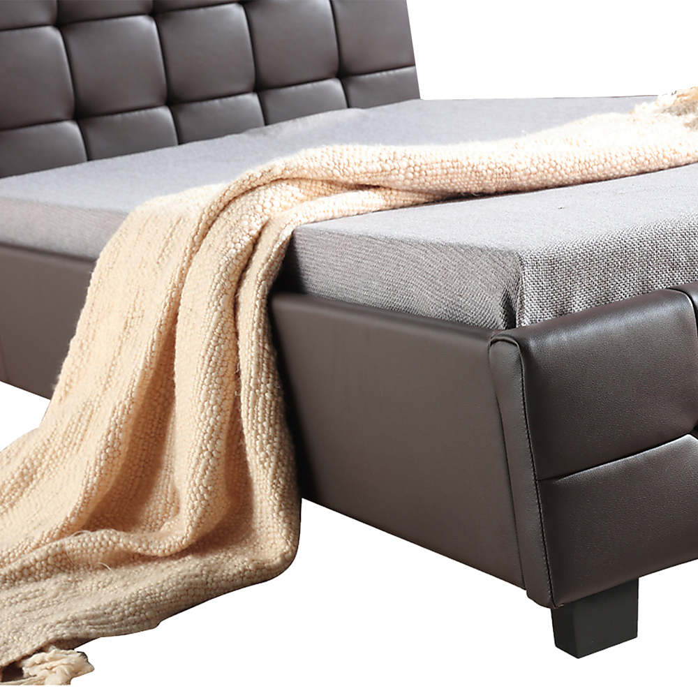 King Single PU Leather Deluxe Bed Frame Brown - Melbourne Home & Living