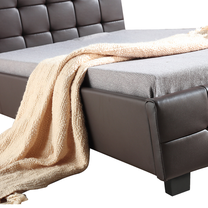 King Single PU Leather Deluxe Bed Frame Brown - Melbourne Home & Living