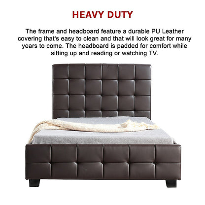 King Single PU Leather Deluxe Bed Frame Brown - Melbourne Home & Living