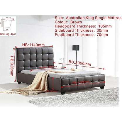 King Single PU Leather Deluxe Bed Frame Brown - Melbourne Home & Living