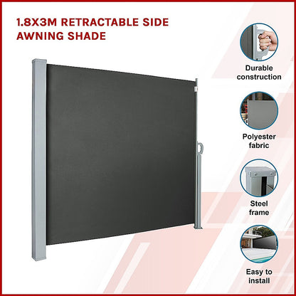 1.8X3M Retractable Side Awning Shade - Melbourne Home & Living