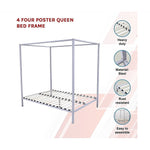 4 Four Poster Queen Bed Frame Metal