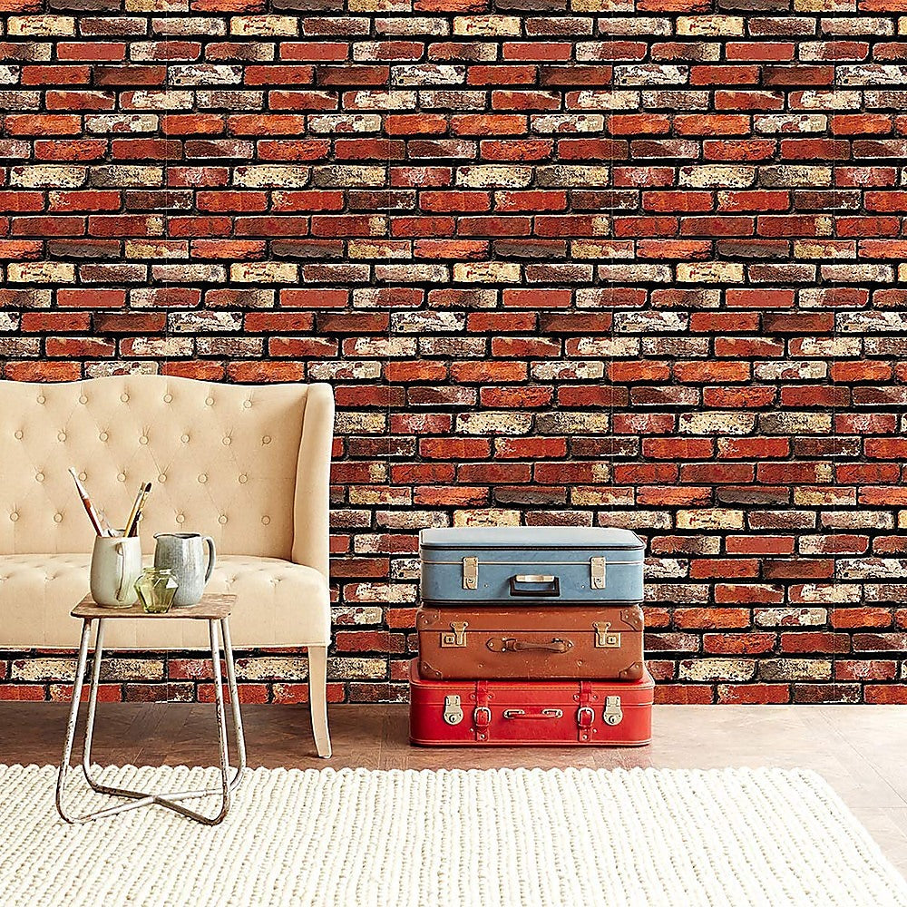 10m 3D Red Brick Print Theme Wallpaper - Melbourne Home & Living