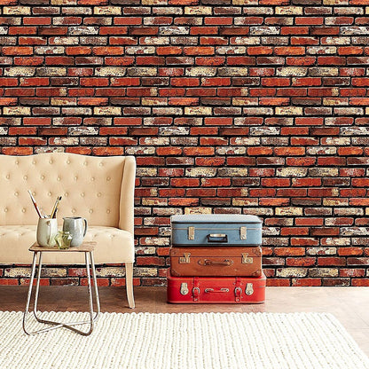 10m 3D Red Brick Print Theme Wallpaper - Melbourne Home & Living