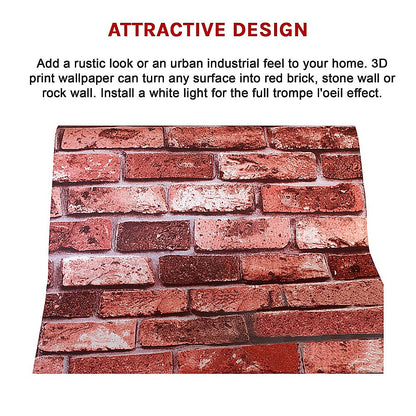 10m 3D Red Brick Print Theme Wallpaper - Melbourne Home & Living