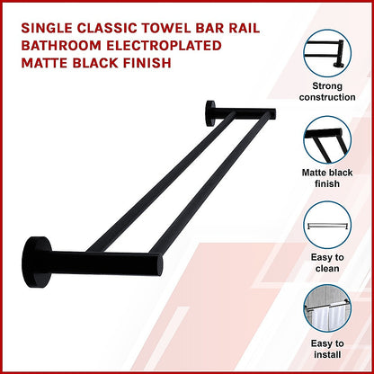 Single Classic Towel Bar Rail Bathroom Electroplated Matte Black Finish - Melbourne Home & Living