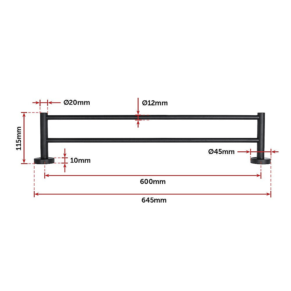 Single Classic Towel Bar Rail Bathroom Electroplated Matte Black Finish - Melbourne Home & Living
