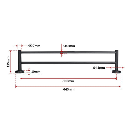 Single Classic Towel Bar Rail Bathroom Electroplated Matte Black Finish - Melbourne Home & Living