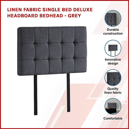 Contemporary Linen Fabric Single Bed Deluxe Headboard - Grey