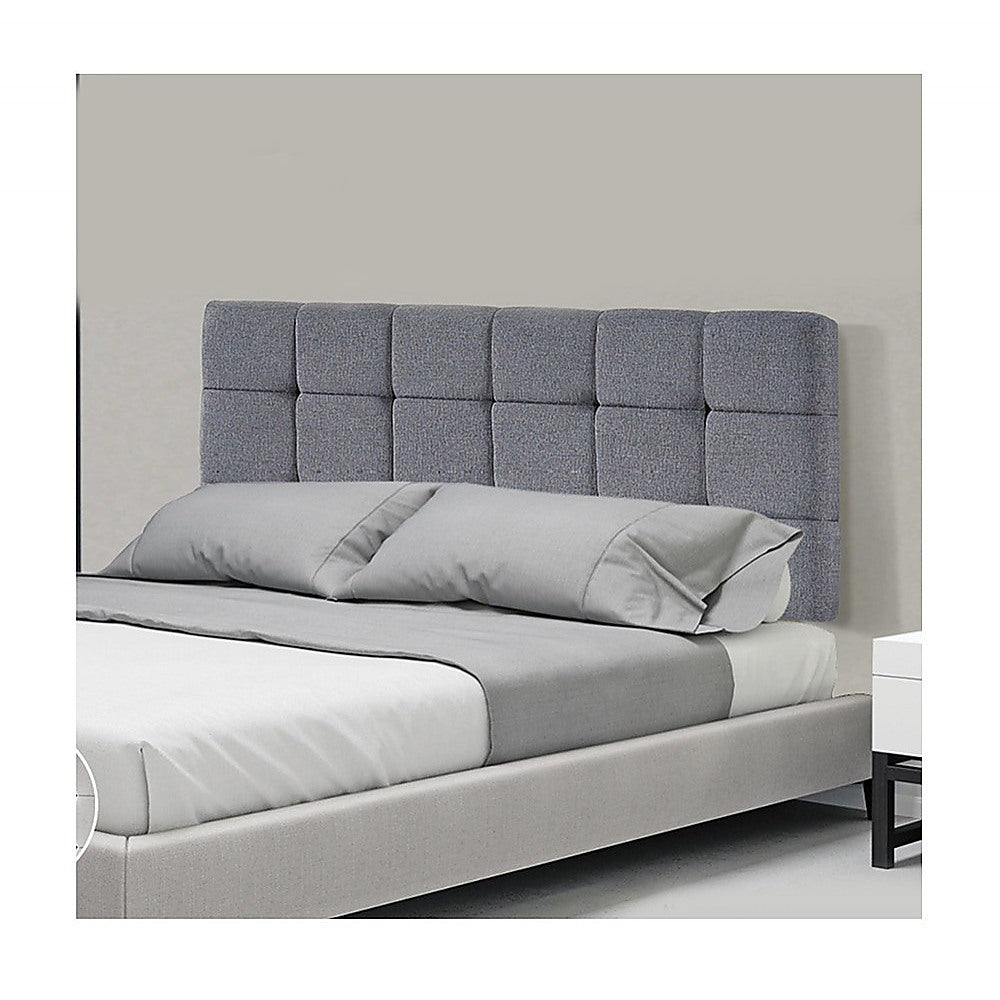 Plush Linen Fabric Double Bed Deluxe Headboard - Grey