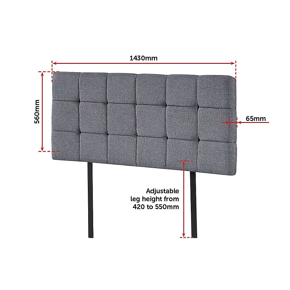 Plush Linen Fabric Double Bed Deluxe Headboard - Grey