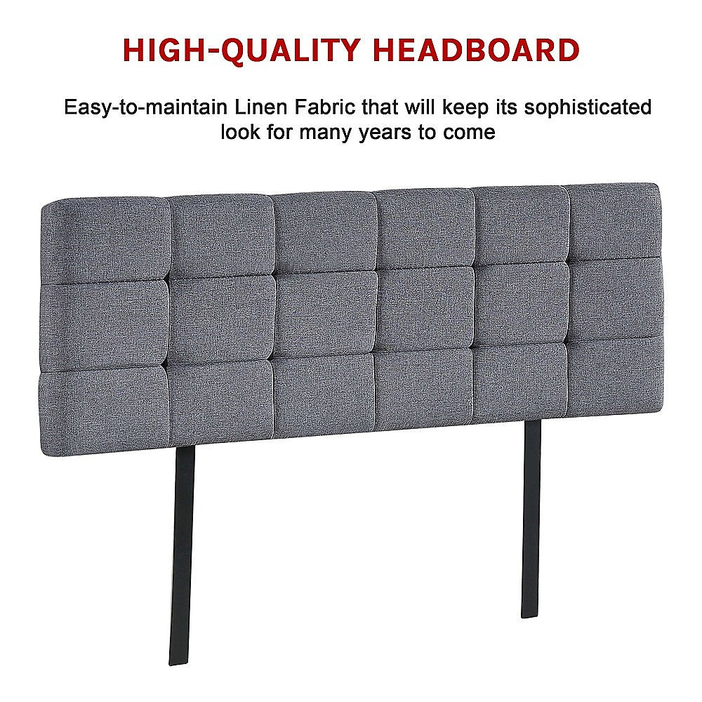 Stylish Linen Fabric Queen Bed Deluxe Headboard - Grey