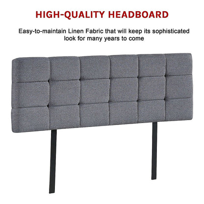 Stylish Linen Fabric Queen Bed Deluxe Headboard - Grey