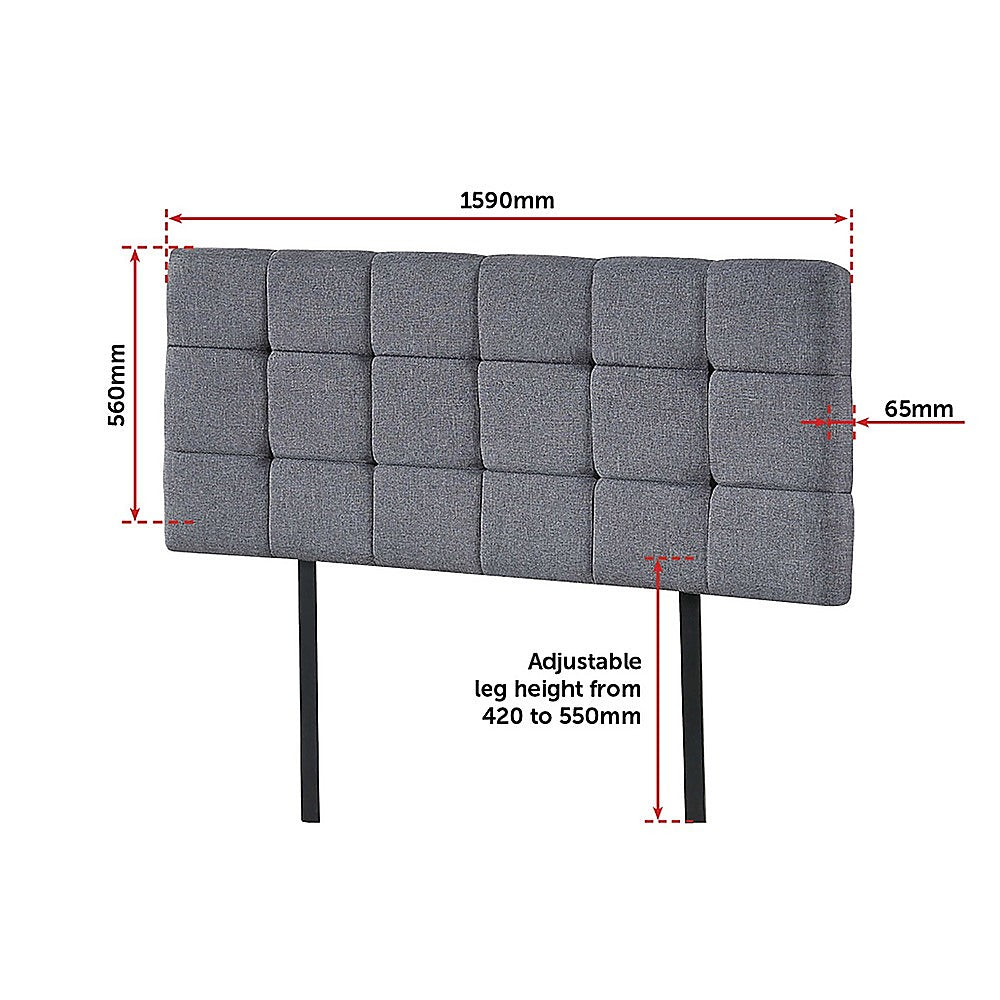 Stylish Linen Fabric Queen Bed Deluxe Headboard - Grey
