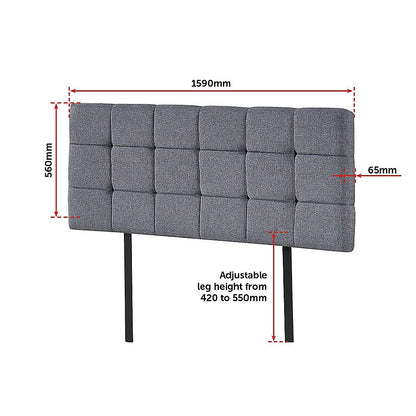 Stylish Linen Fabric Queen Bed Deluxe Headboard - Grey